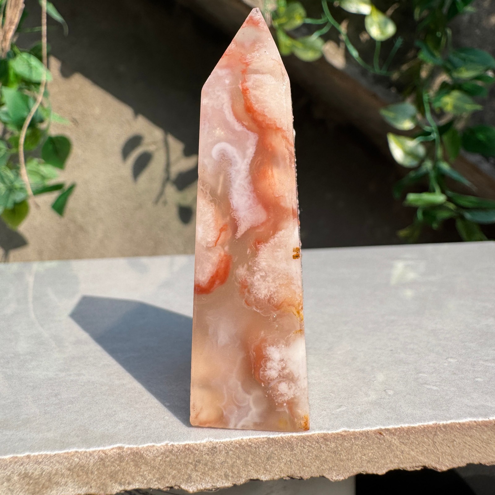 48G Natural Sakura Agate Cherry Blossom Obelisk Quartz Tower Healing
