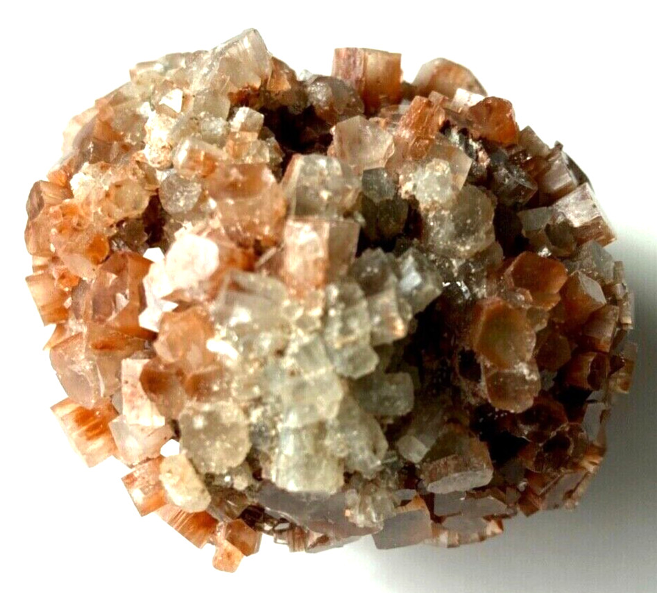 Aragonite Cluster of Red-Brown and Clear Crystals in a 2 1/2″ Diameter “Ball”
