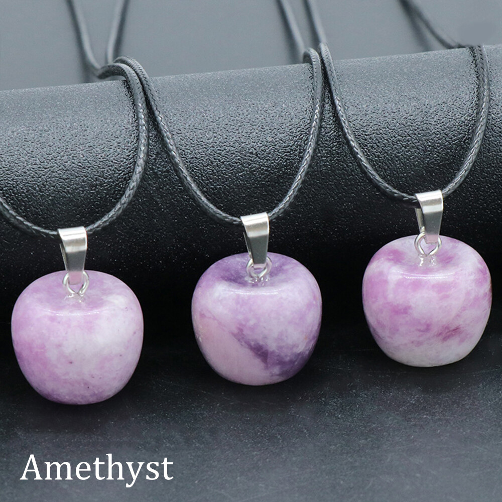 Natural Hand Carved Apple Shape Pendant Gemstone Loose Beads Stone Jewelry DIY