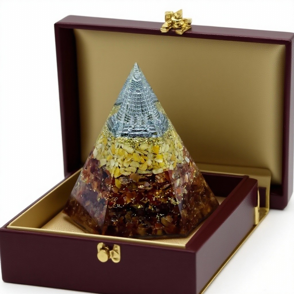 Citrine & Carnelian Orgone Pyramid Gift, Crystal Grid Centerpiece, Feng Shui