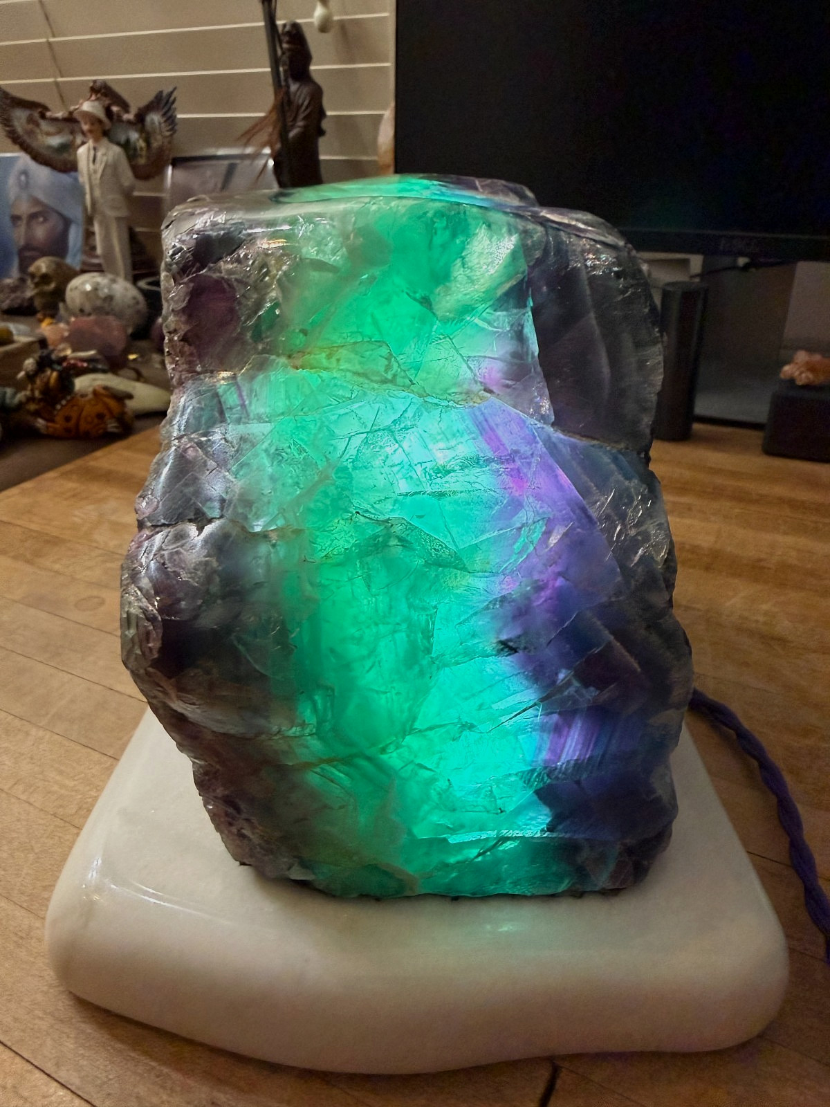 Fluorite Crystal Gemstone Multi Colored Natural Geode Table Lamp Specimen 007