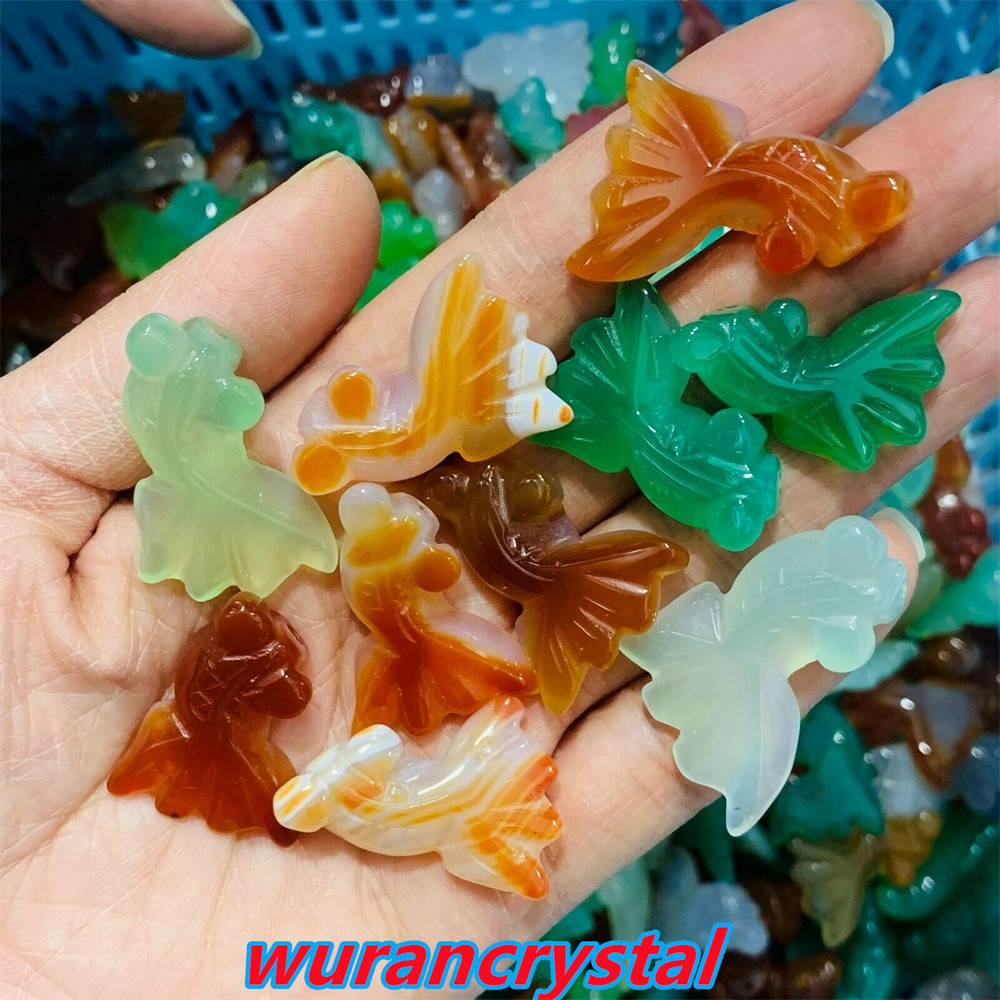 10pcs Natural agate goldfish skull hand-carved pendant Quartz crystal healing
