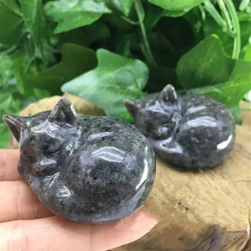 2pcs Yooperlite Crow & Cat UV Light Glow Reactive Set Healing Home Decor Gifts