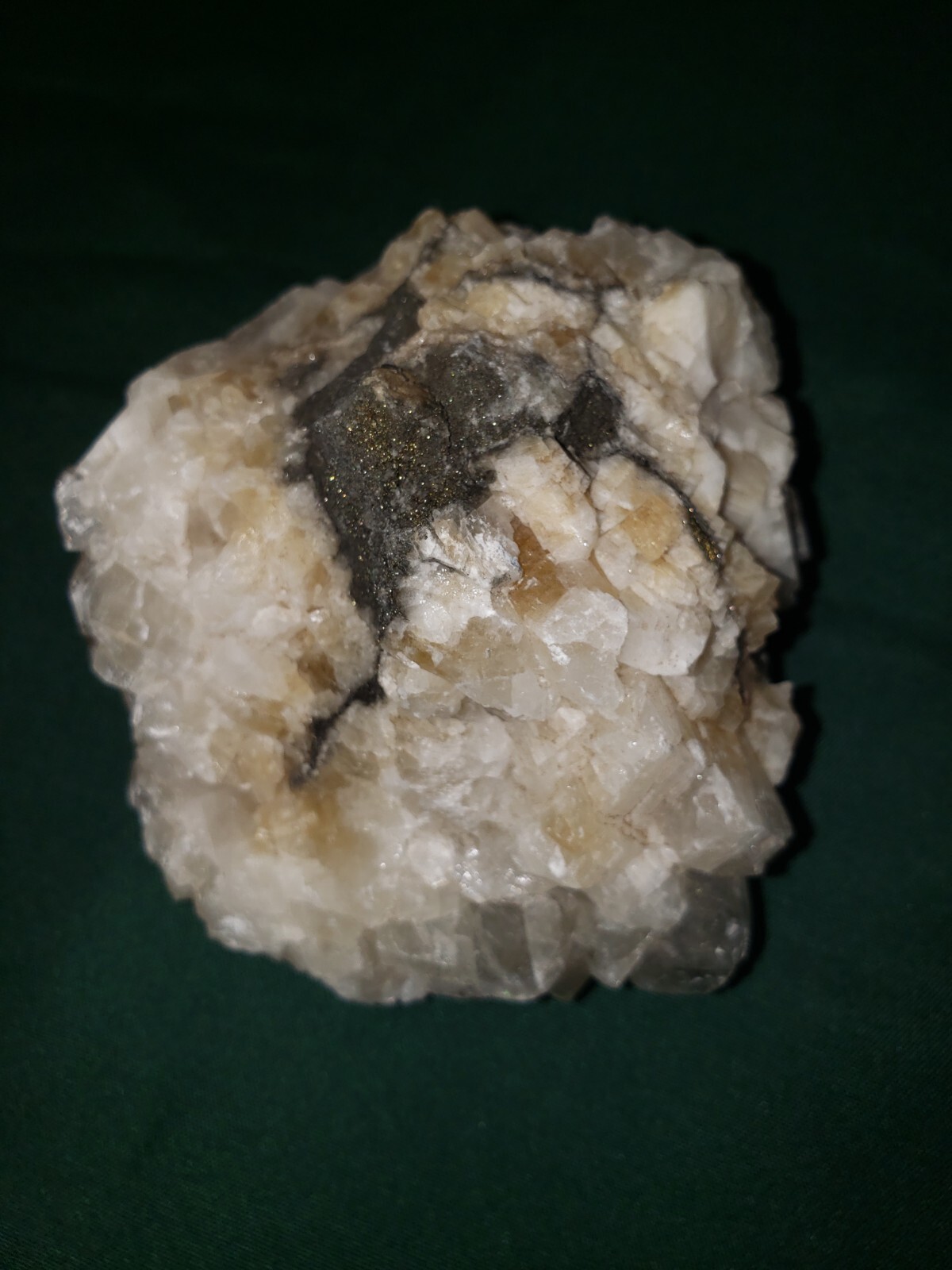 Large Calcite Crystal with Pyrite veins Yellow/White/Clear 3.6 oz