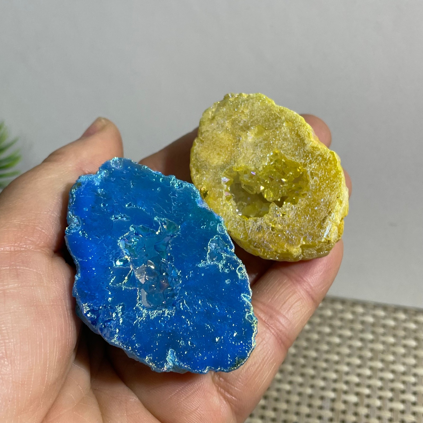 2pc 97g quartz crystal electroplated rough agate cave specimen healing