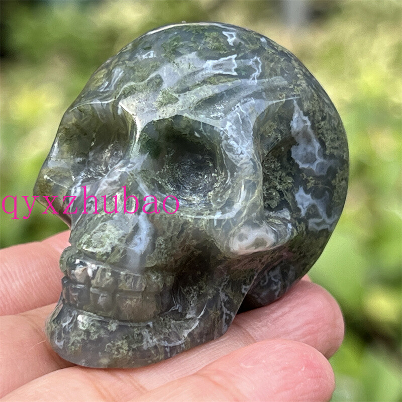 2″ Natural Aquatic agate carved skull Quartz Crystal Skull reiki healing gem 1pc