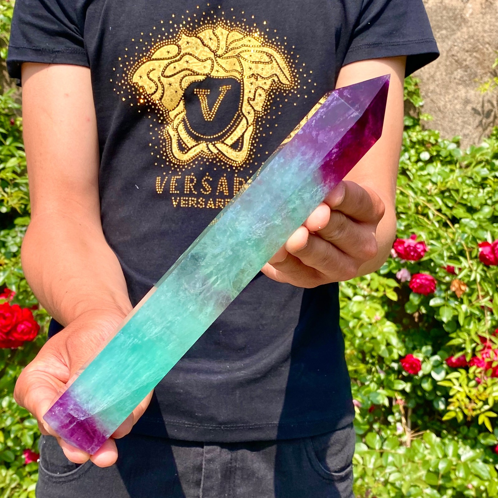 2.1LB Natural unique colored fluorite pillar quartz crystal sample
