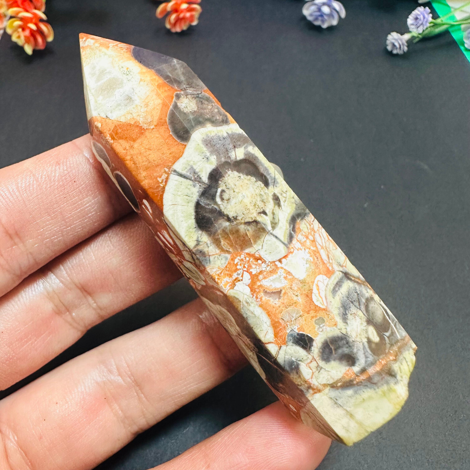 Natural Money Agate Obelisk Quartz Crystal Wand Tower Point Reiki Healing 1PC