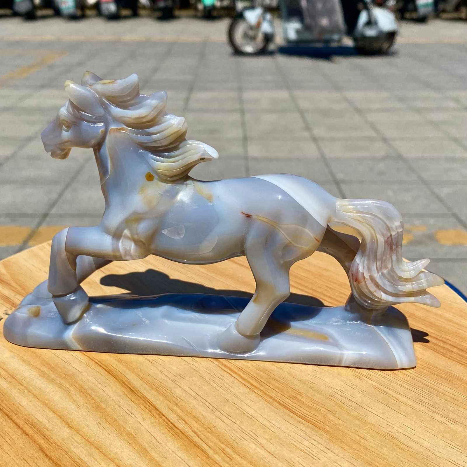 420G Natural Agate Carved Horse Figurine, Exquisite Hand Carved Gemstone Statue