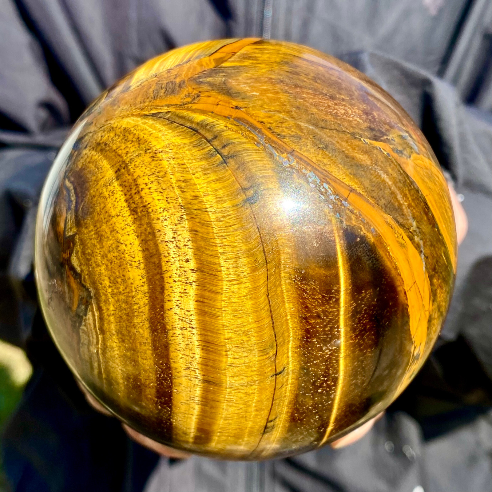 2.24LB Large Natural Tiger Eye Stone Crystal Ball Quartz Healing Sphere Décor