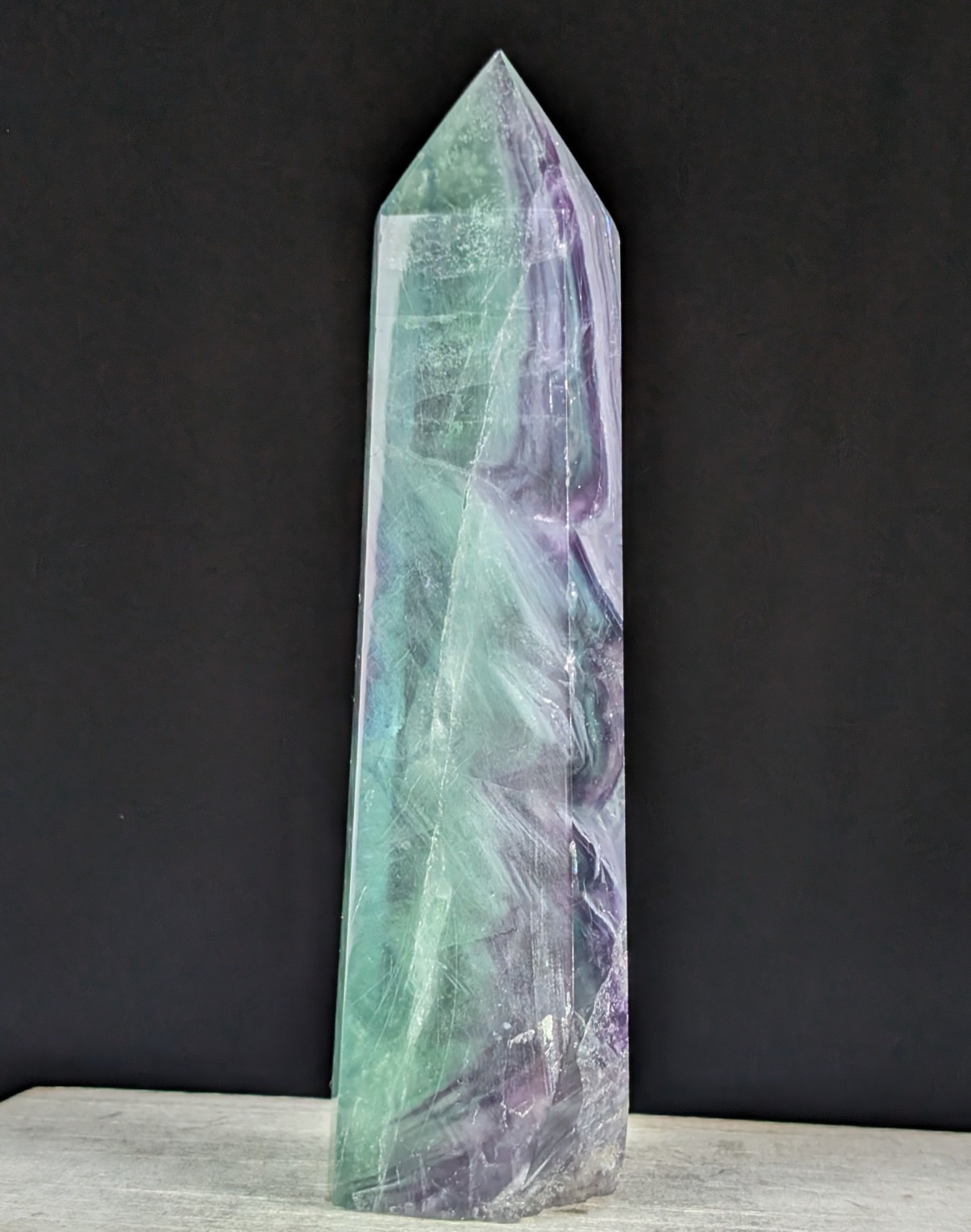 Rainbow Fluorite Tower Point Crystal Big Tall Gemstone Wand Chipped Edge