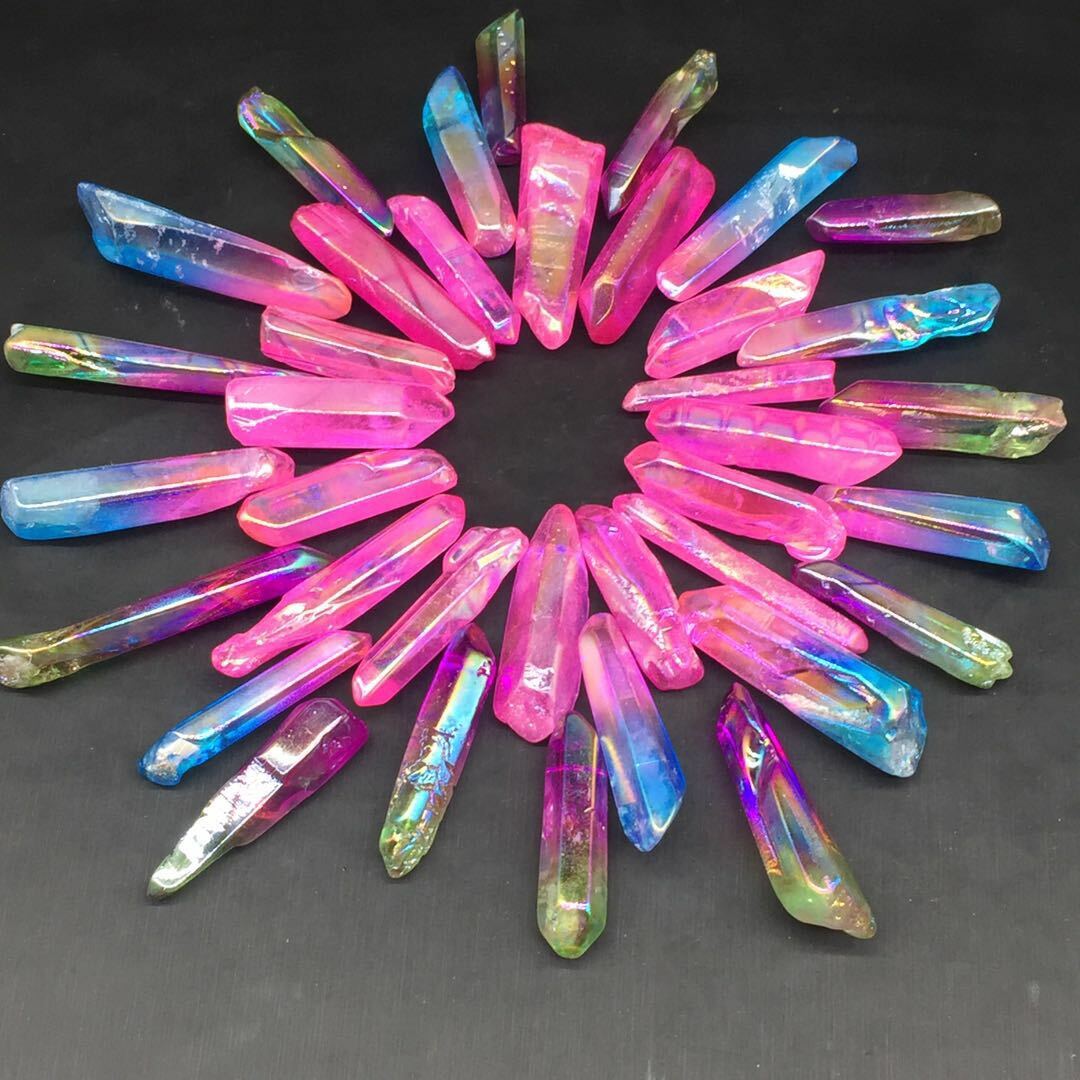 A Lot Titanium Rainbow Aura Lemurian Quartz Crystal Point Healing 100g 10-20pcs