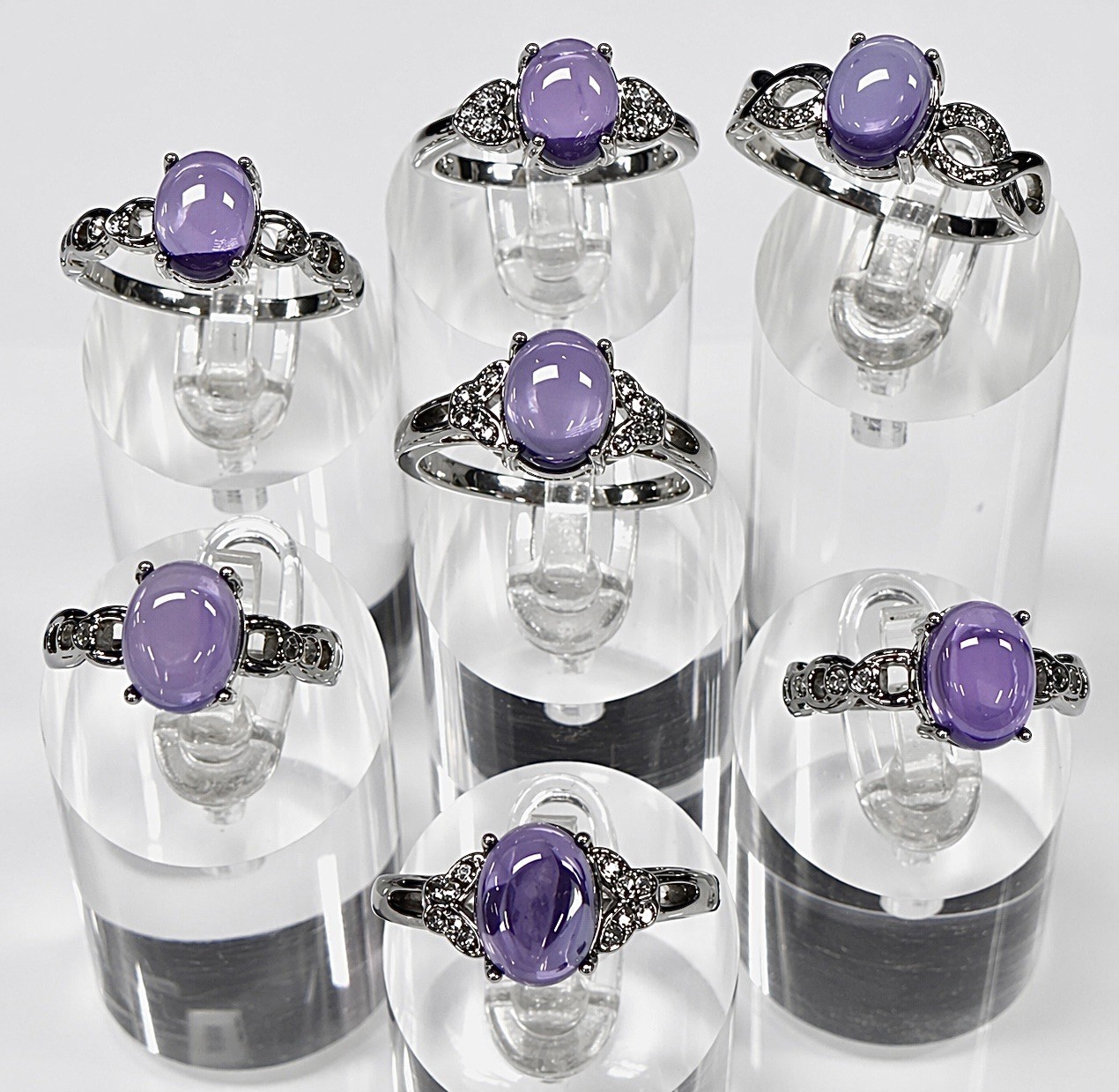 Wholesale 7 pcs Faceted Natural Amethyst Stainless Steel(316) Rings 7x9m Crystal