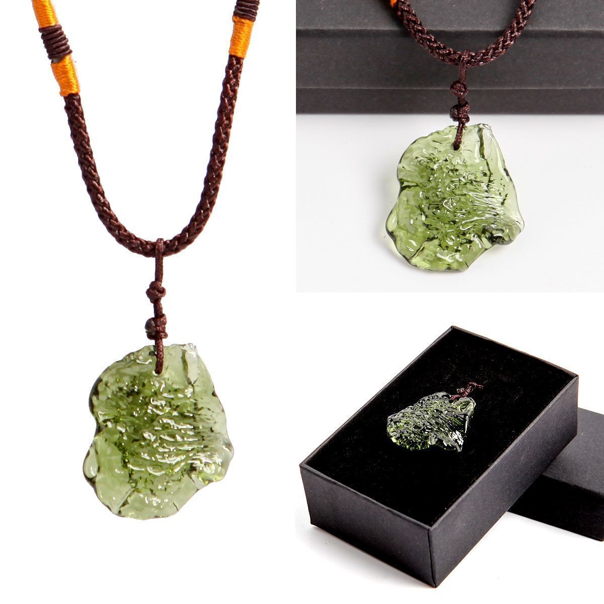 Natural Czech Moldavite Meteorite Impact Pendant Necklace Chakra Healing Green