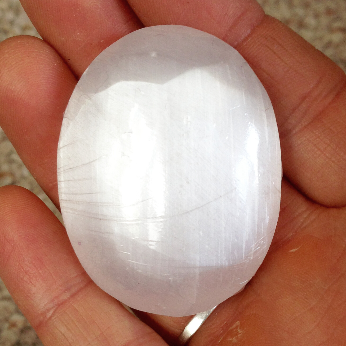 Natural Selenite Palm Stone Crystal Healing Reiki LOT of 10 Polished Worry Stone