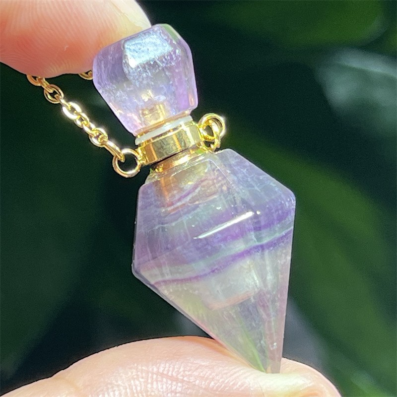 1pc Natural Rainbow Fluorite Perfume Bottles Quartz Crystal Double point healing