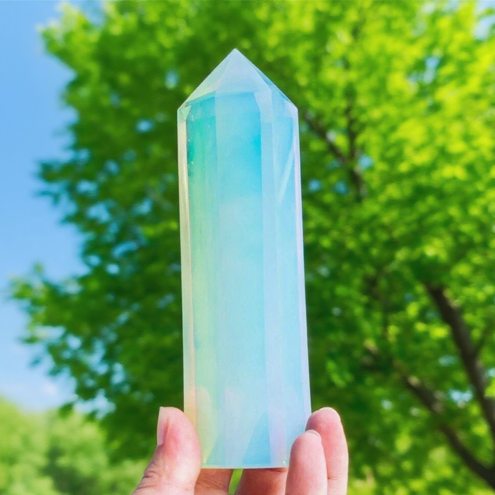 Natural Opalite Stone Obelisk Tower Reiki Mineral Specimen Home Decor Gift 1pcs