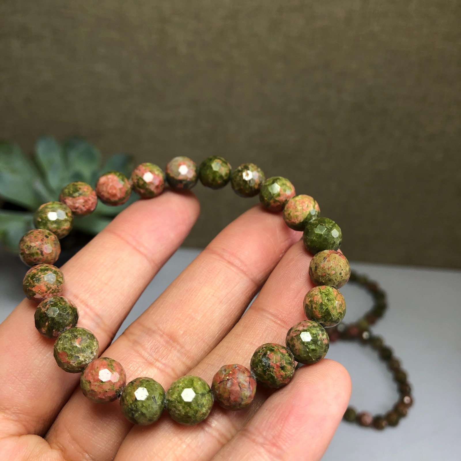 5PcsWholesal Natural Unakite Agate Stone bracelets Crystal ball sphere facet 8mm