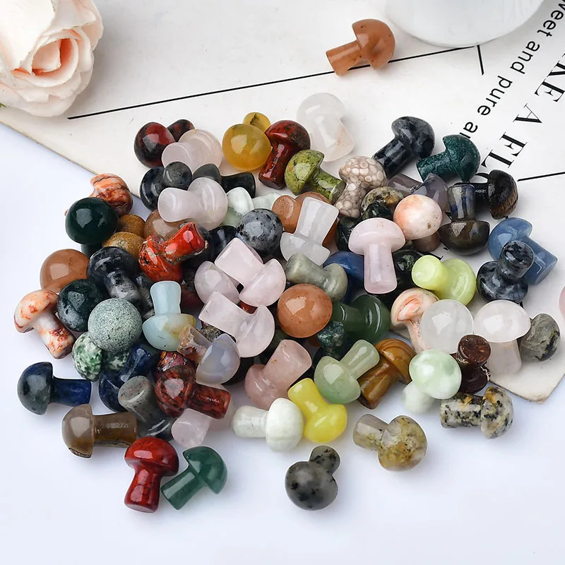 10Pcs Natural Crystal Mini Mushroom Gem Quartz Mushroom Mineral Healing Reiki