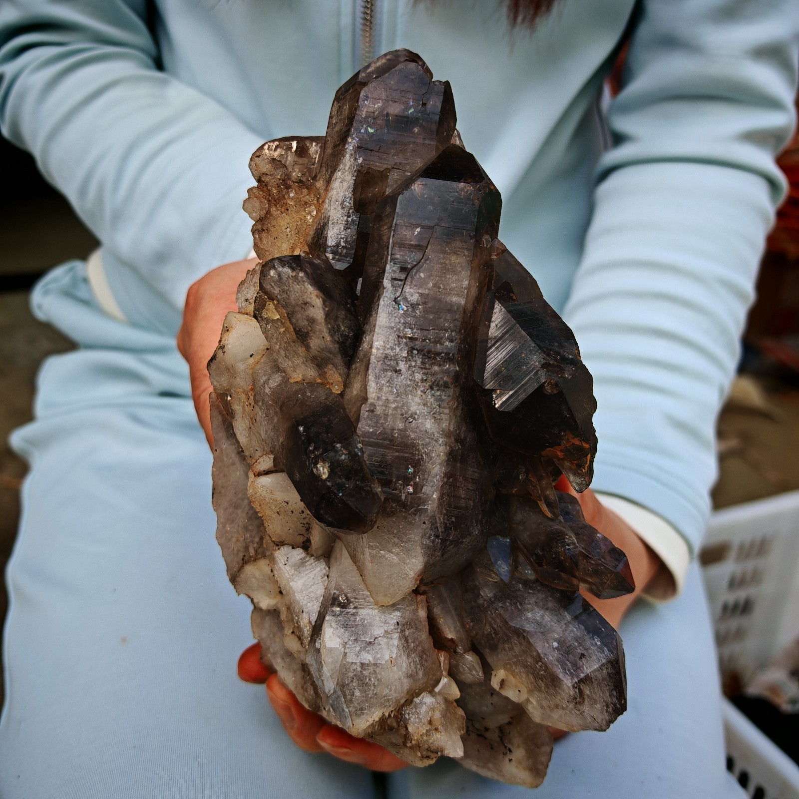 3.41LB natural Crystal black smokey clusters Aura Quartz Crystal Healing