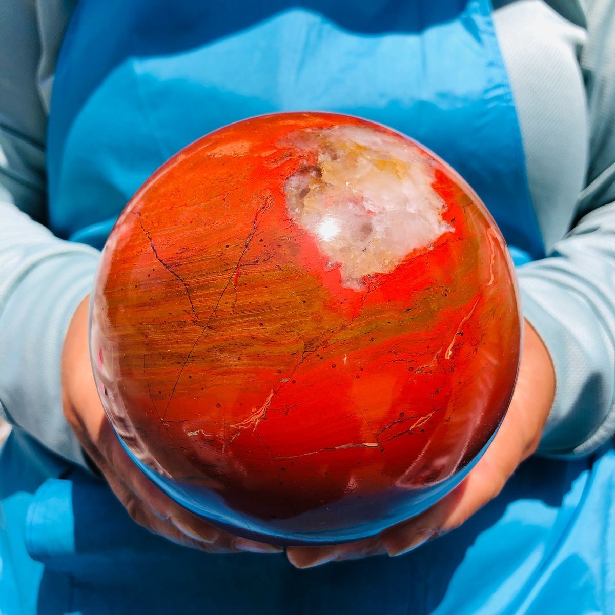 4.22LB Natural red jade ball, quartz crystal ball, spiritual energy healing