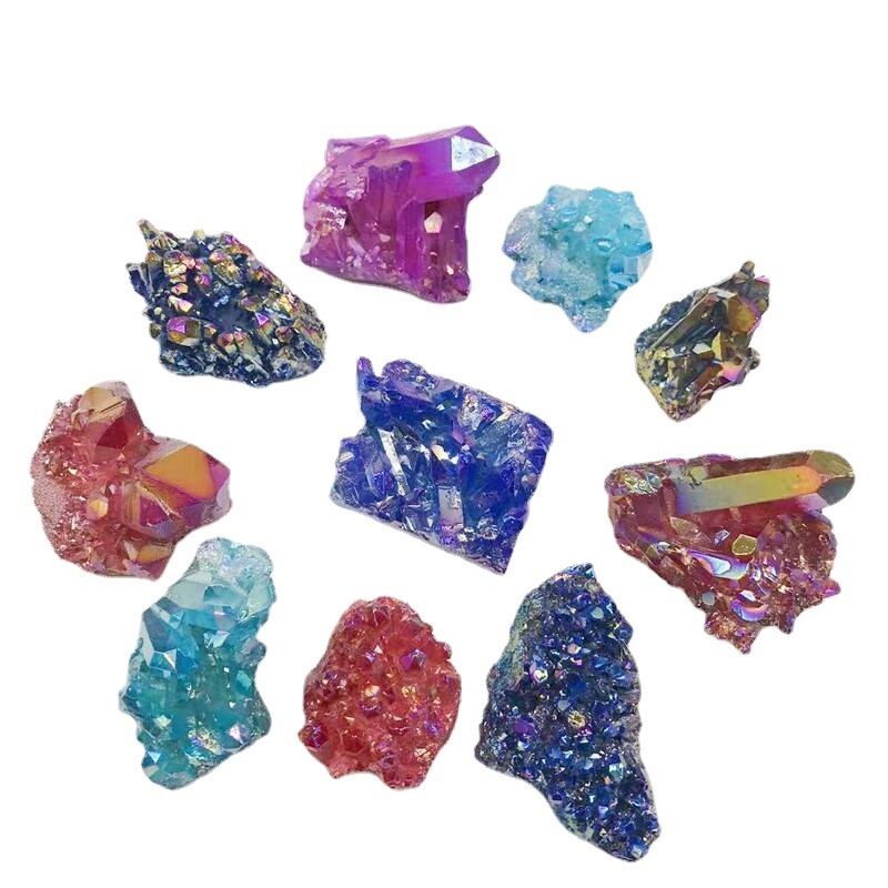 Natural Quartz Crystal Cluster Aura Rainbow Titanium Rock Stone Specimens Reiki