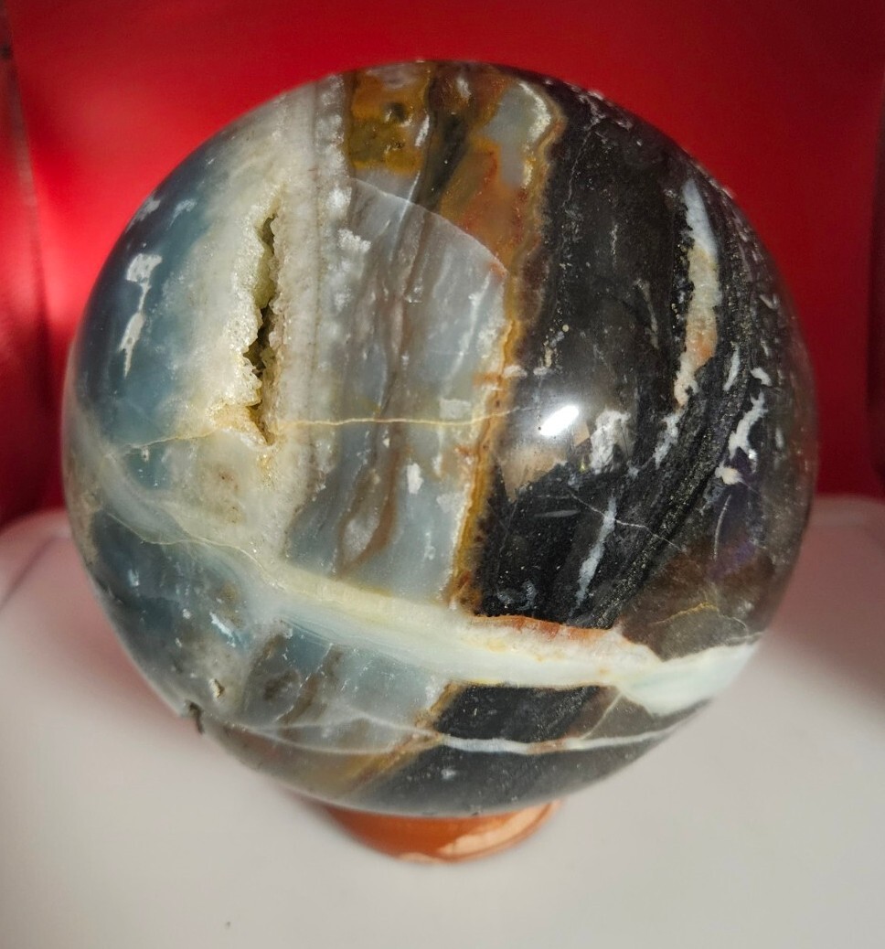 Big Beautiful Blue Amazonite Sphere With Druzy Quartz Reiki Healing 6LB