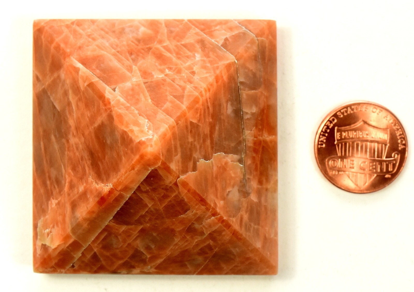 2″ 115g Orange Peach Moonstone Pyramid Polished Natural Feldspar Mineral – India