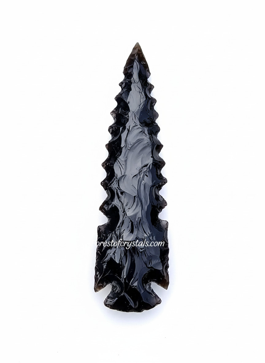 Sharp 3-10″ Raw Black Obsidian Arrowhead Hand Knapped Crystal Tool Natural Stone