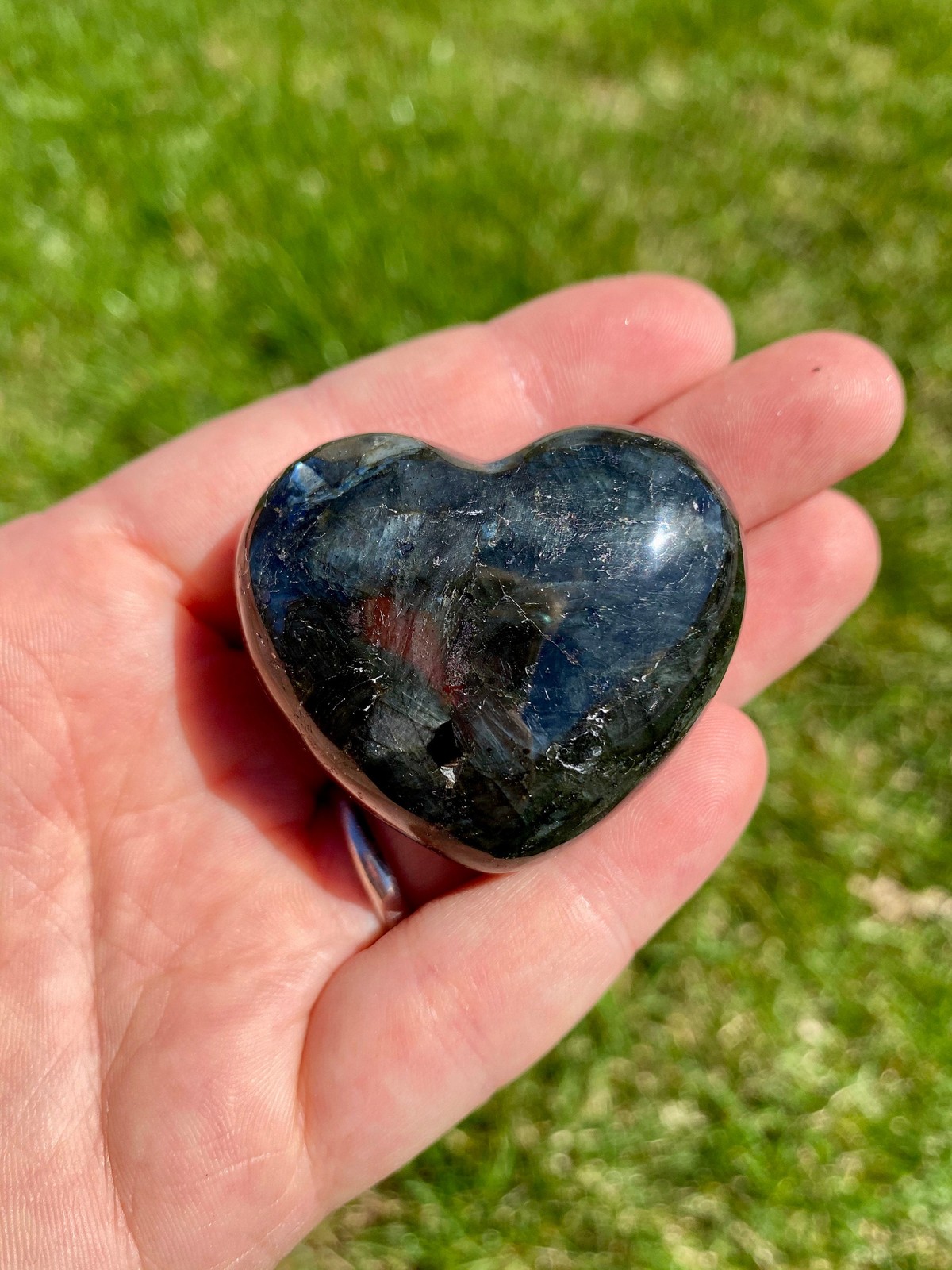 Larvikite Heart – Polished Stone, Natural Larvikite from Norway