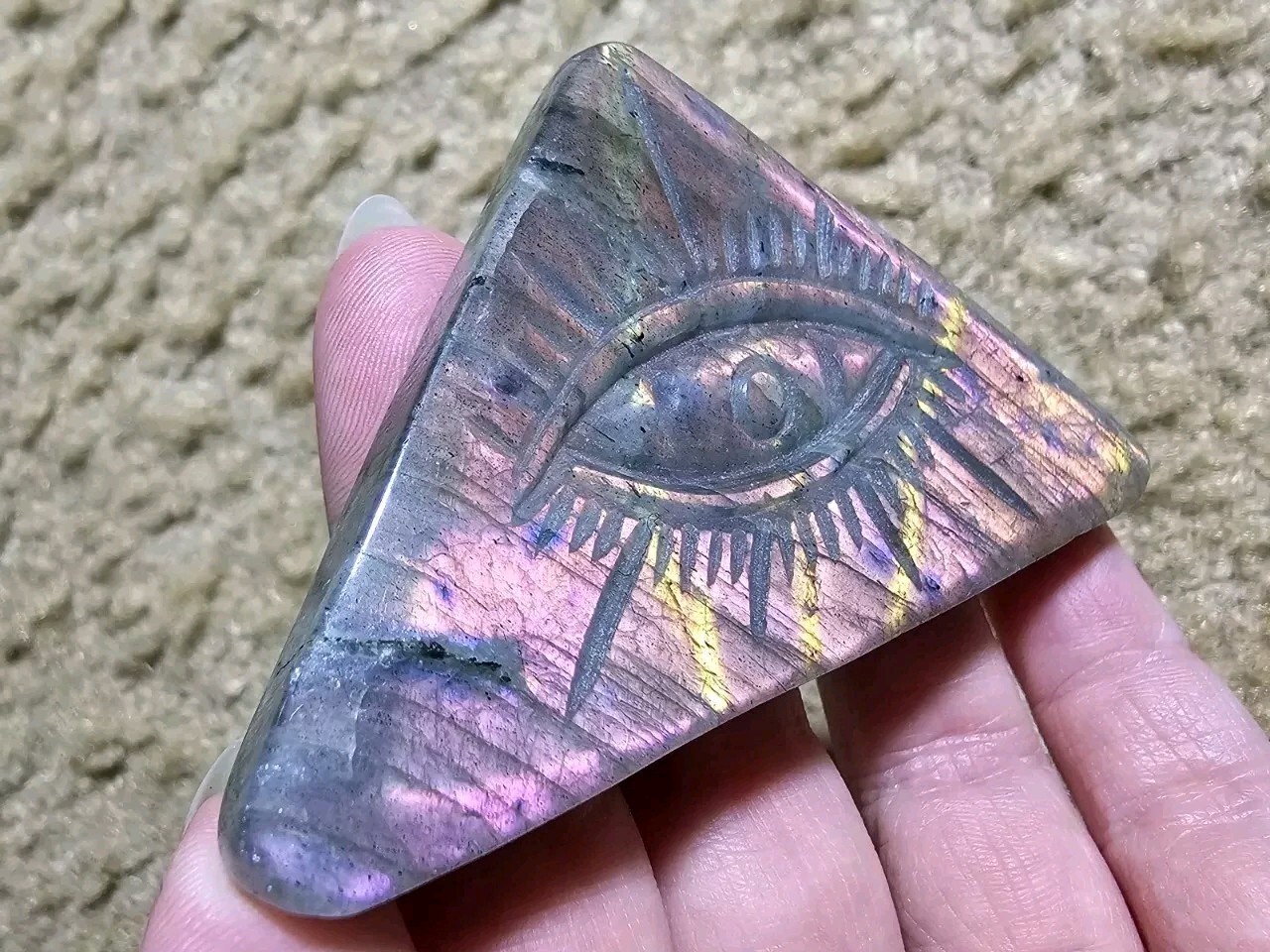 Labradorite All Seeing Evil Eye, Illuminati Carving, Crystals & Stones, Mineral