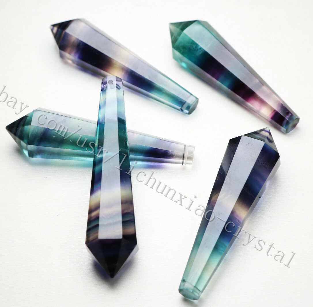 5pcs 8sided VOGEL Style Natural 7 colour fluorite Crystal pendulum POINT Pendant
