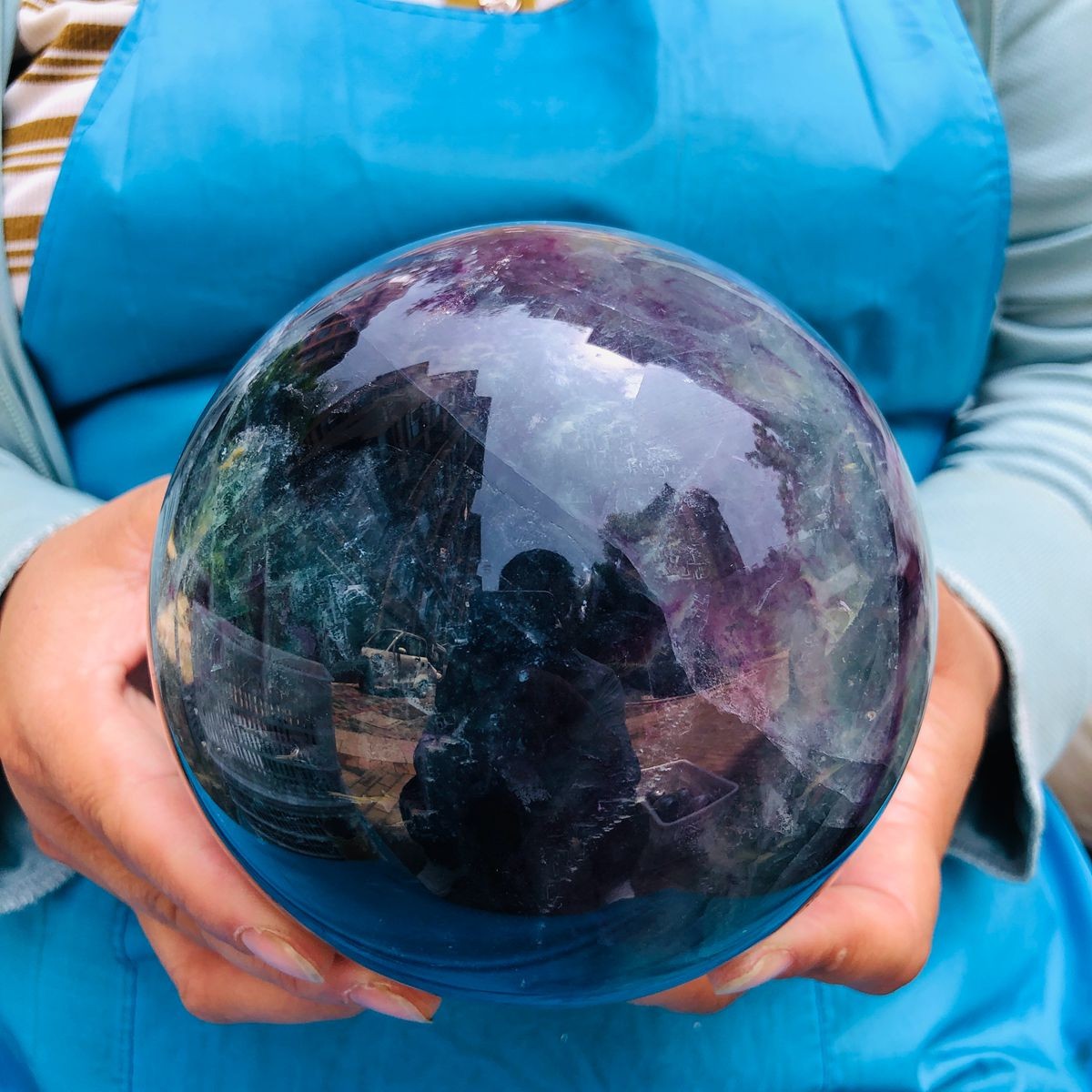 6.4 LB Natural Rainbow Fluorite Sphere Collectible Decor Healing Stone 5479