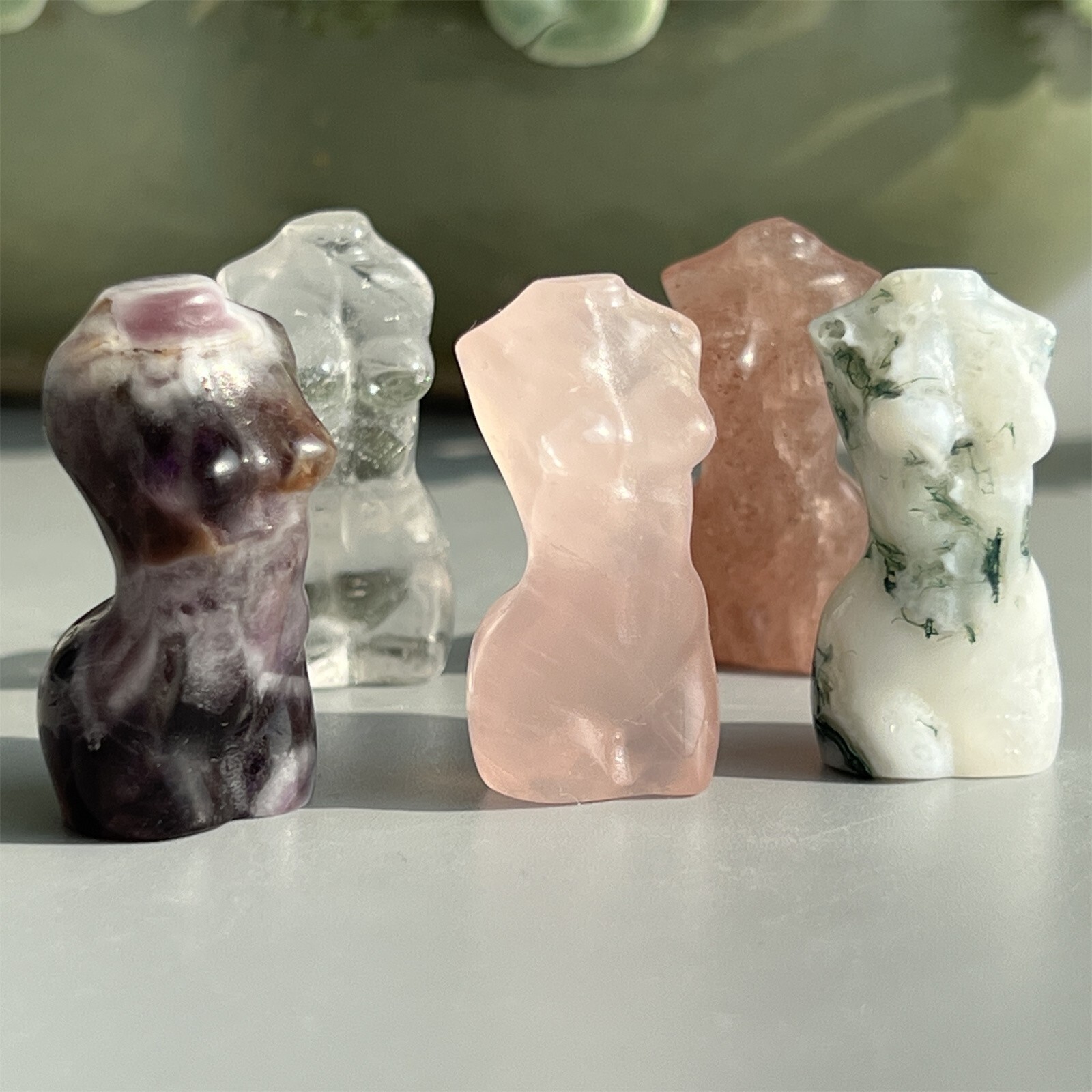 5x natural Mixed Women Naked gem quartz crystal skull Figurines Reiki healing
