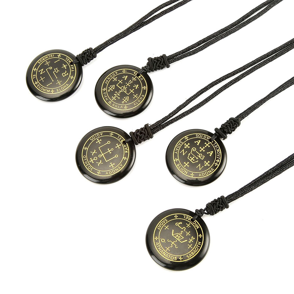 Obsidian Necklace Natural Crystal 7 Archangels Pendant Amulet Stone Talisman