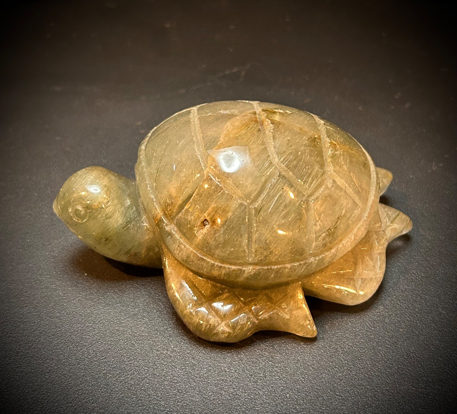 3.53″ Green Rutile Quartz Turtle Carving 8.8oz