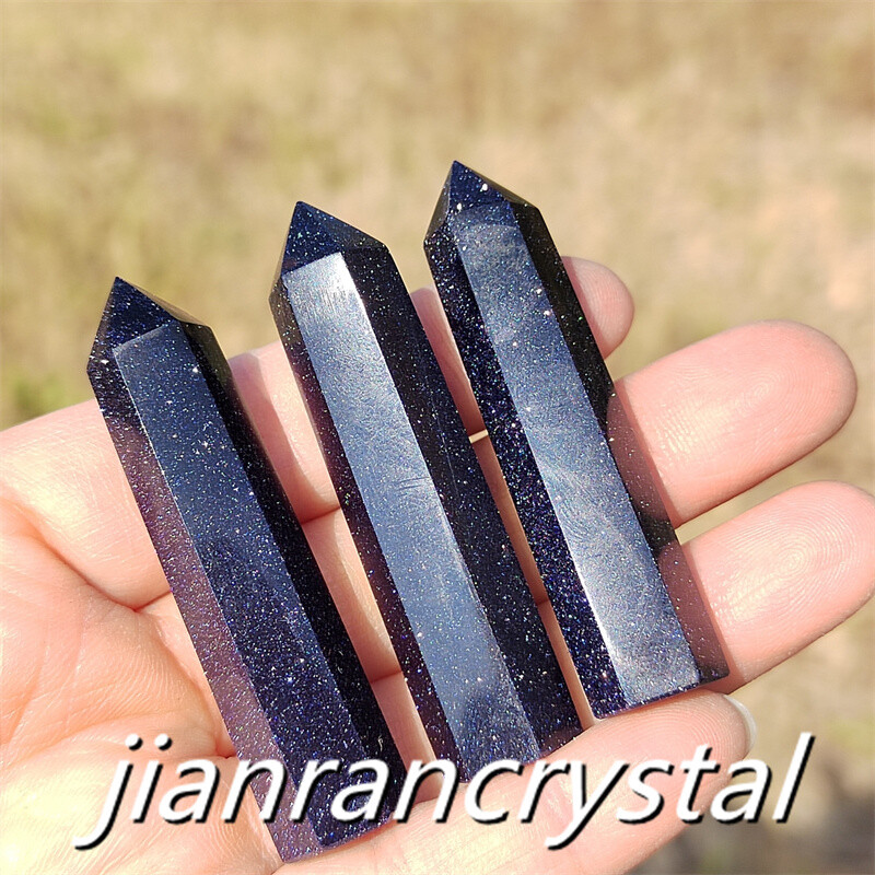 3pcs Blue Sandstone Quartz Obelisk Crystal Wand Point Tower Healing 5.5cm