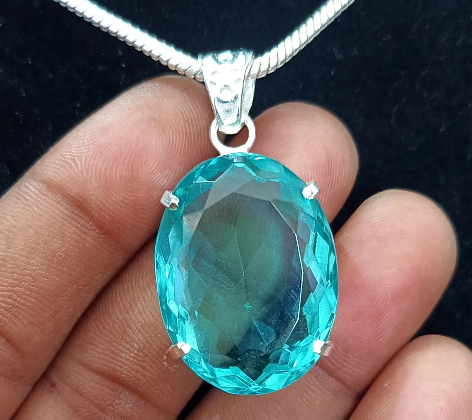 Lab-Created 80Ct Brazilian Blood Blue Topaz 925 Solid Silver Pendant Loose Gems