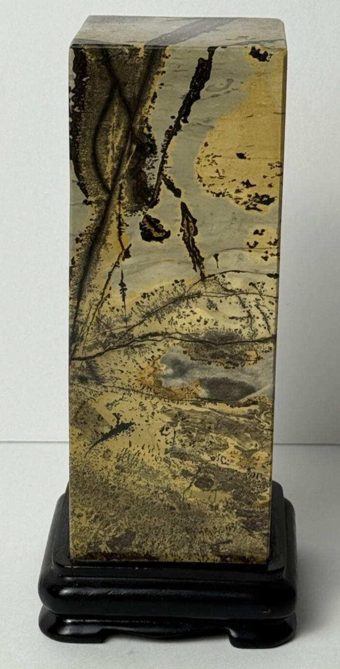 Solid Stone Column Sculpture on Wood Base 7″ Tall
