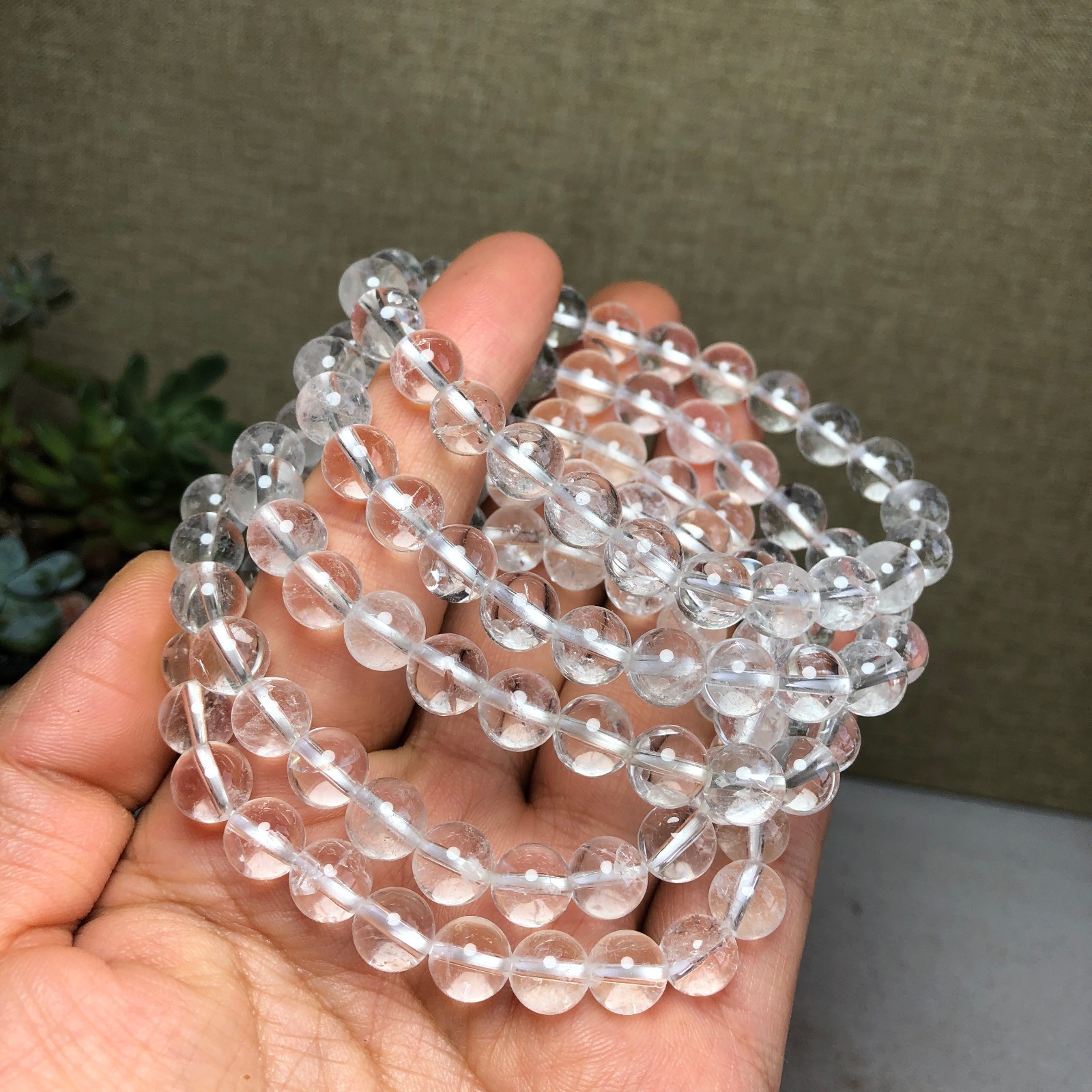 5pcs Natural white Crystal quartz chain beads bracelet 8mm 88g-90g A4769