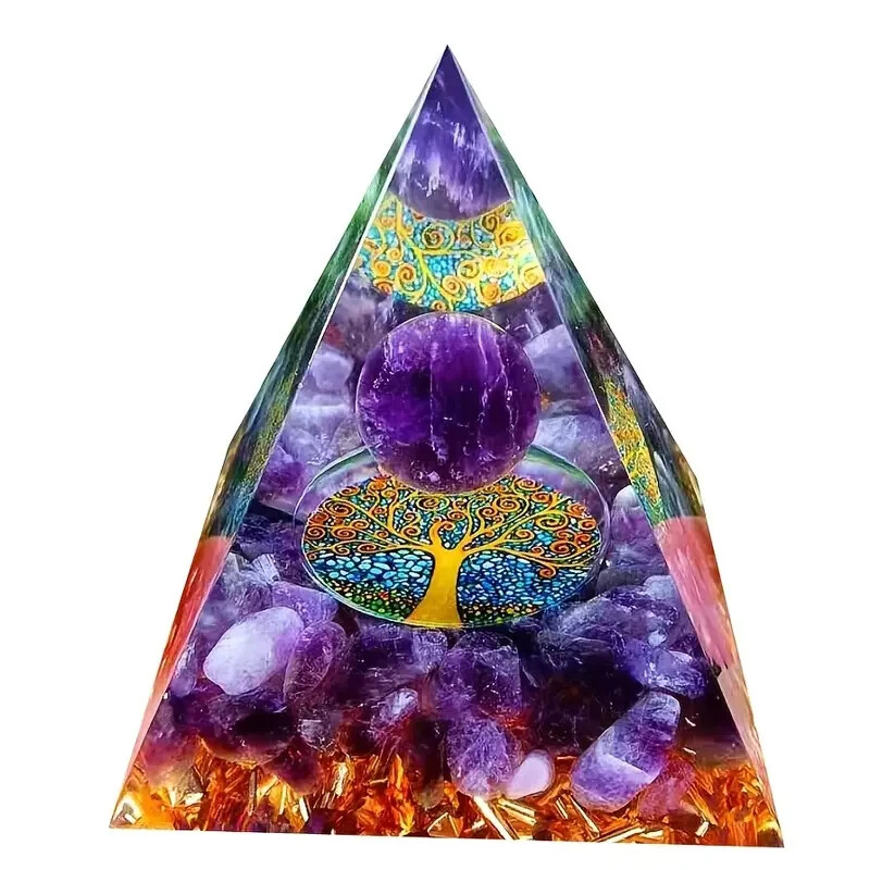 Pyramid Amethyst Peridot Healing Crystal Energy Orgone EMF Protection