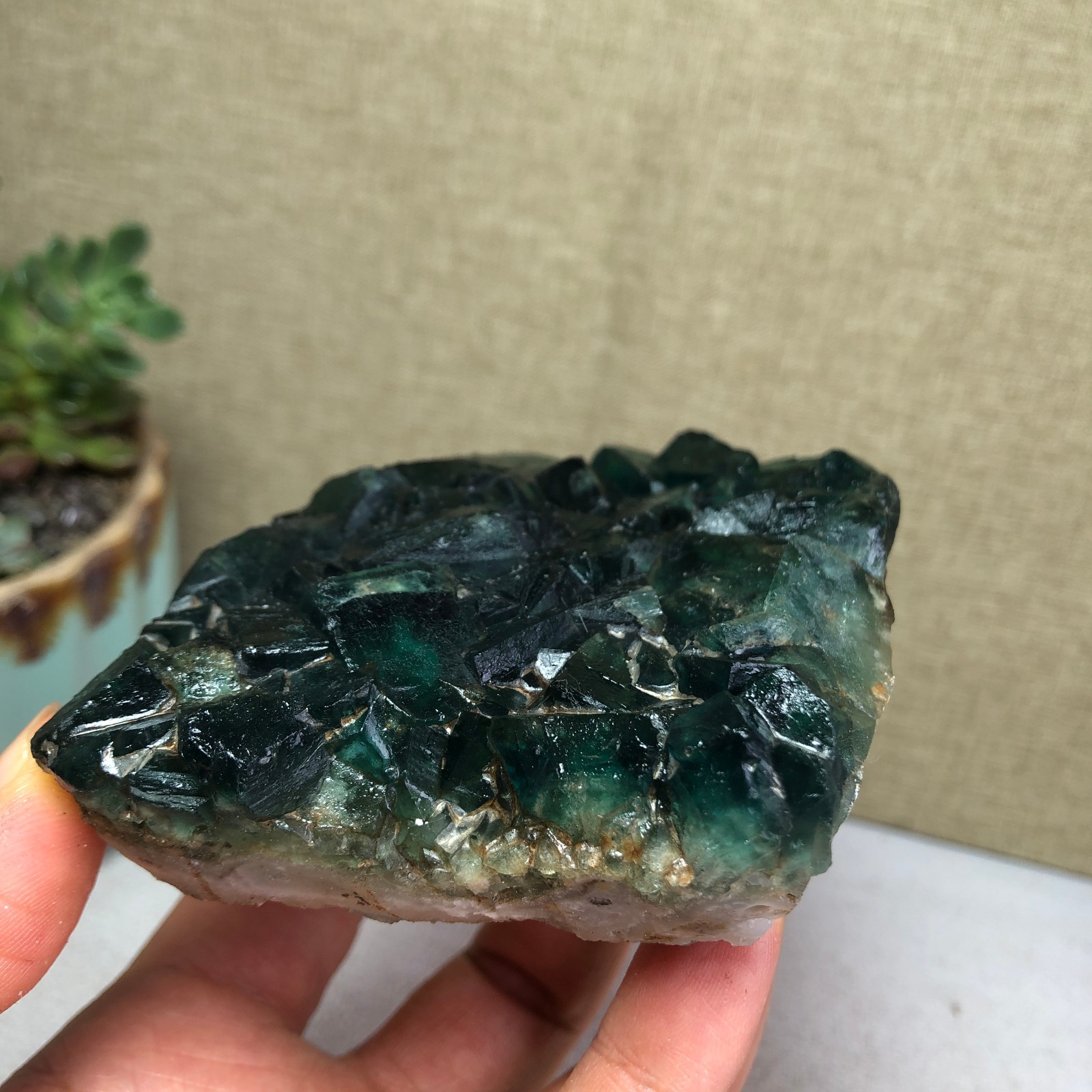 345g NATURAL Green Cubic FLUORITE Crystal Cluster Mineral Specimen A4719