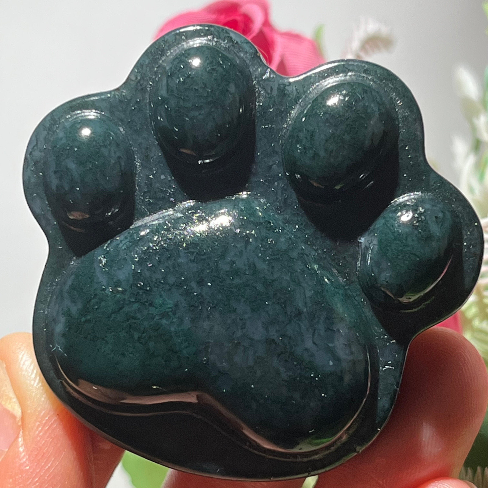 Natural Moss Agate Cat claw hand-carved quartz crystal reiki healing Y43