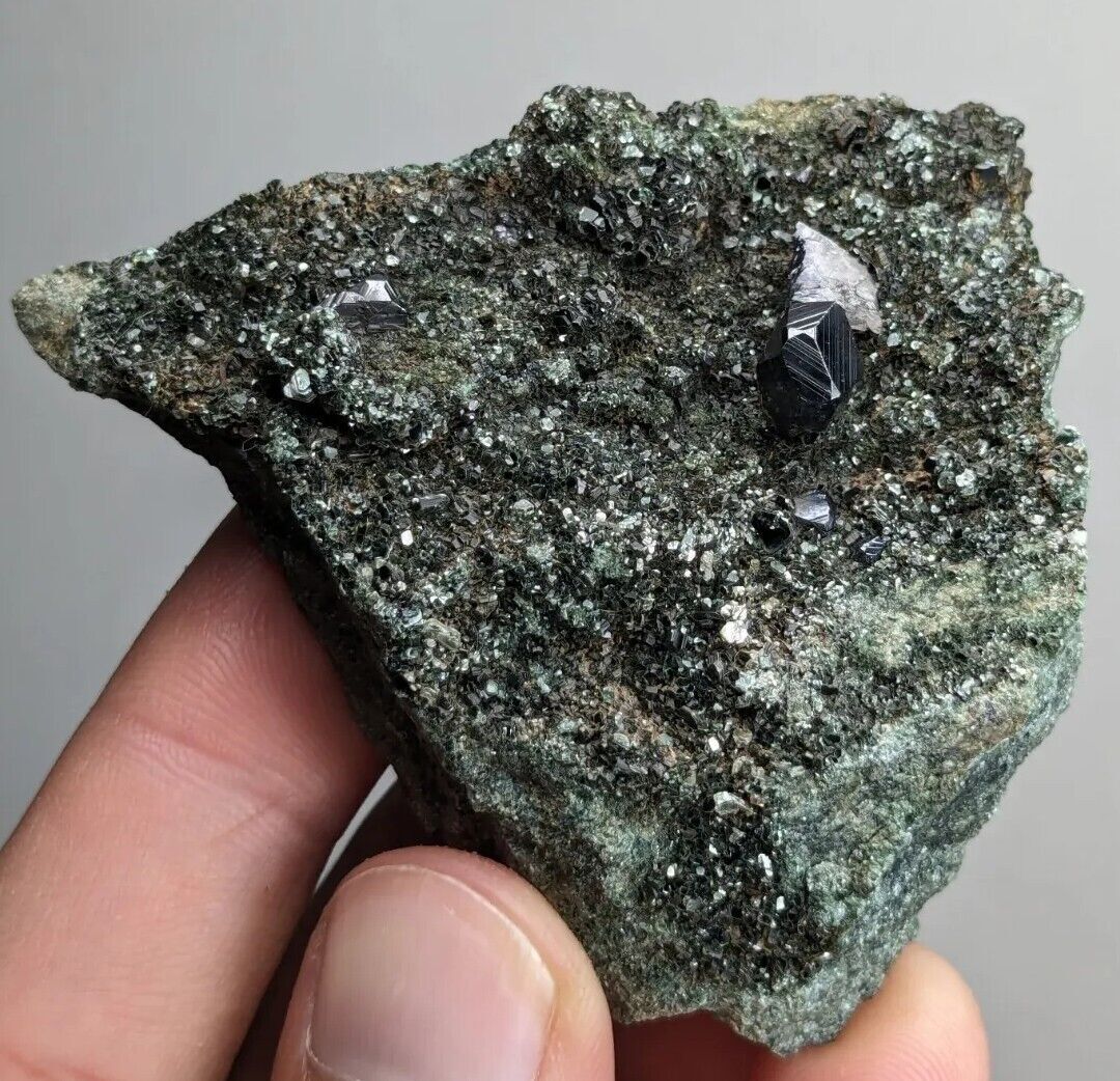 Beautiful sharp magnetite crystal with beautiful natural pattern on matrix rock