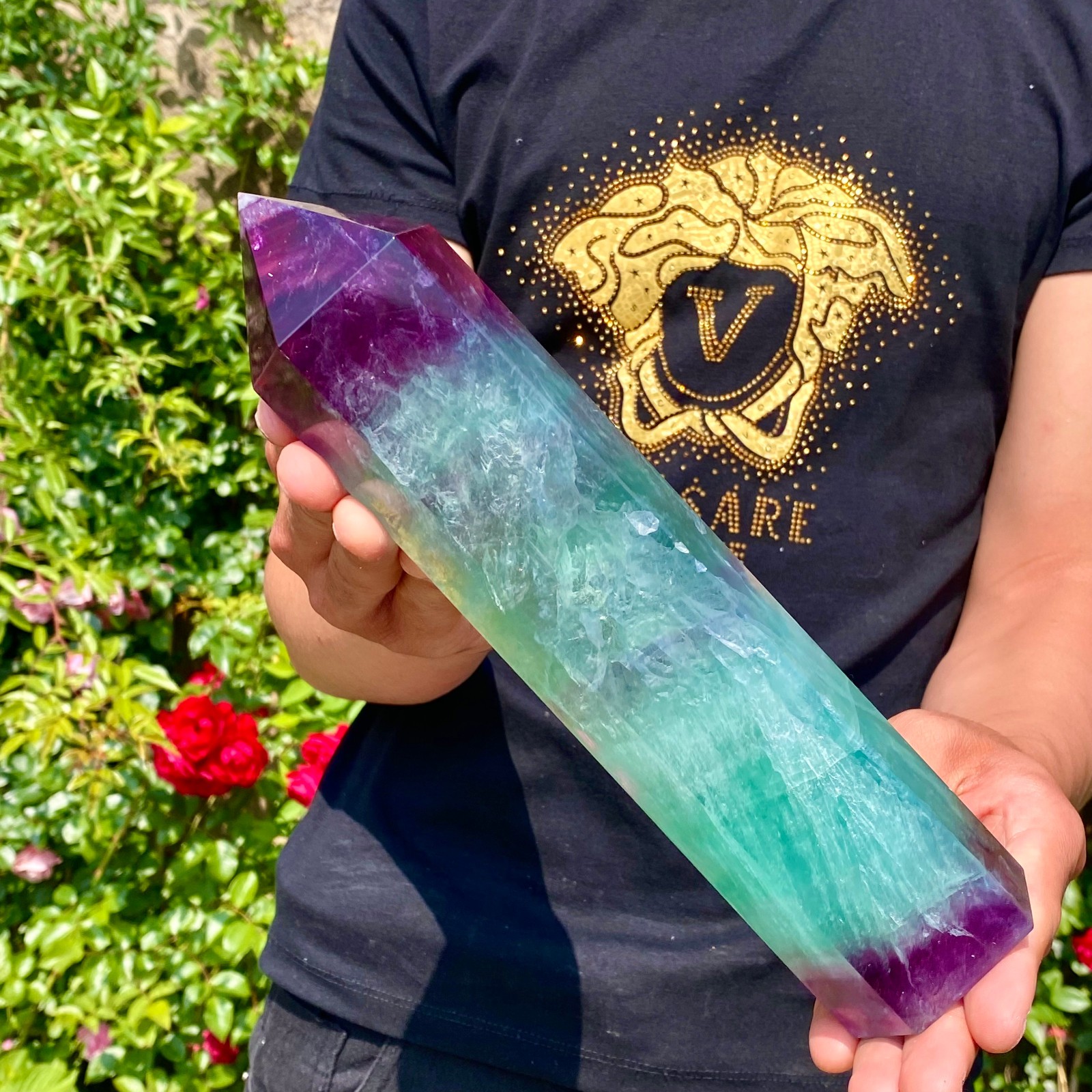 3.5LB Natural Rainbow Fluorite Quartz Healing Stone Crystal Point Wand Obelisk