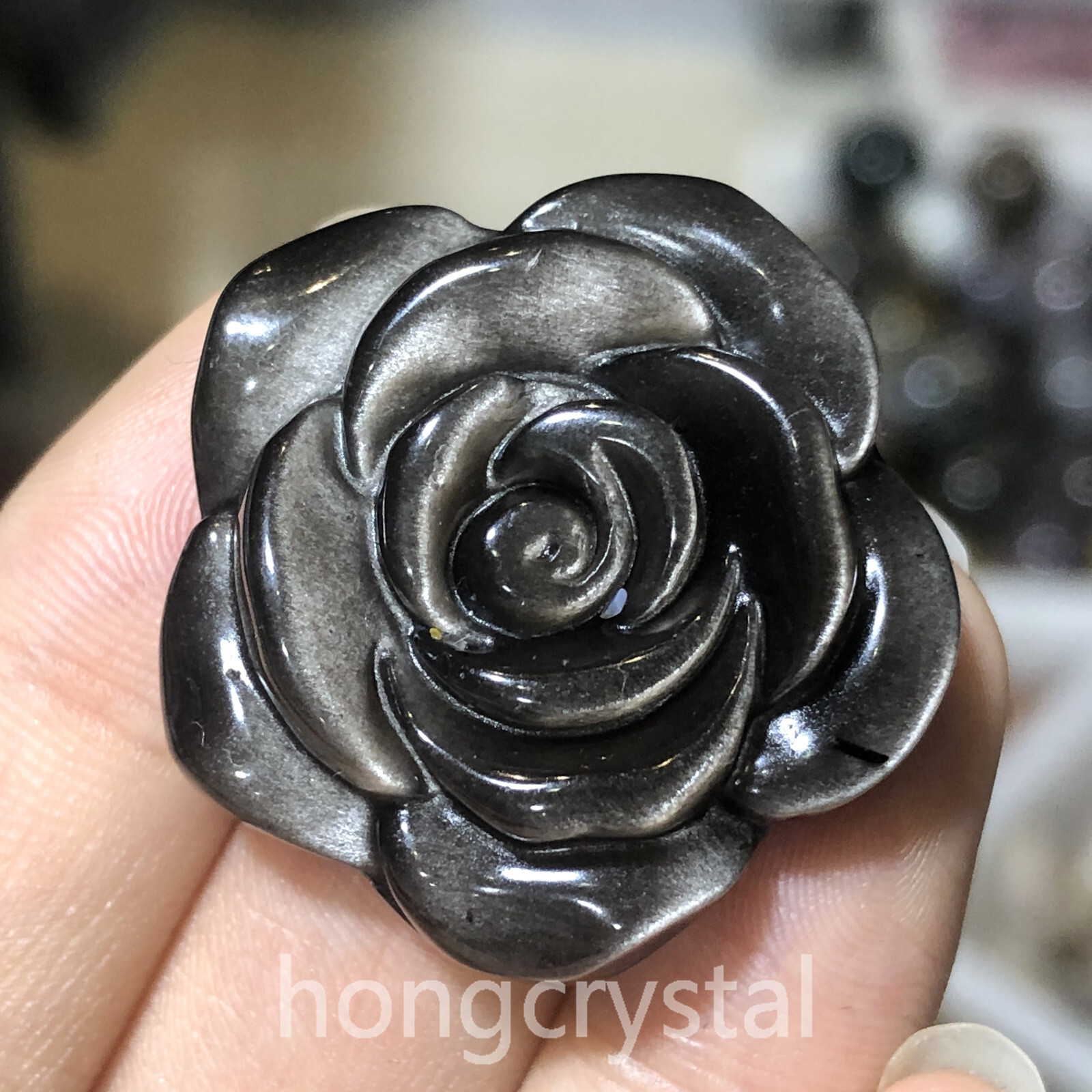 1PC Natural Silver obsidian Quartz Crystal Carved Flower Skull Reiki Healinggift