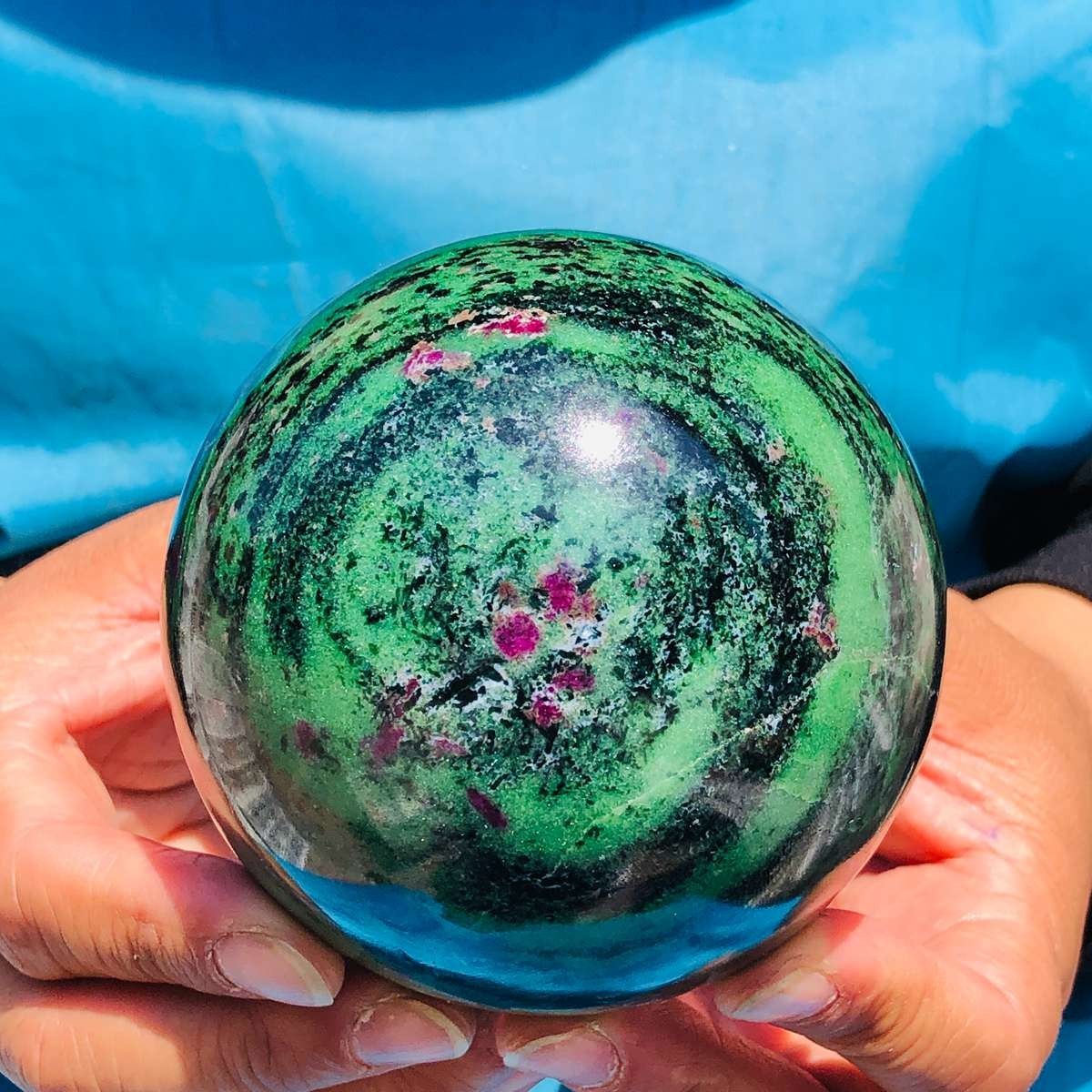 2pcs4.79LB Large Natural Ruby Zoisite Sphere Crystal Healing Stone Specimen 5175