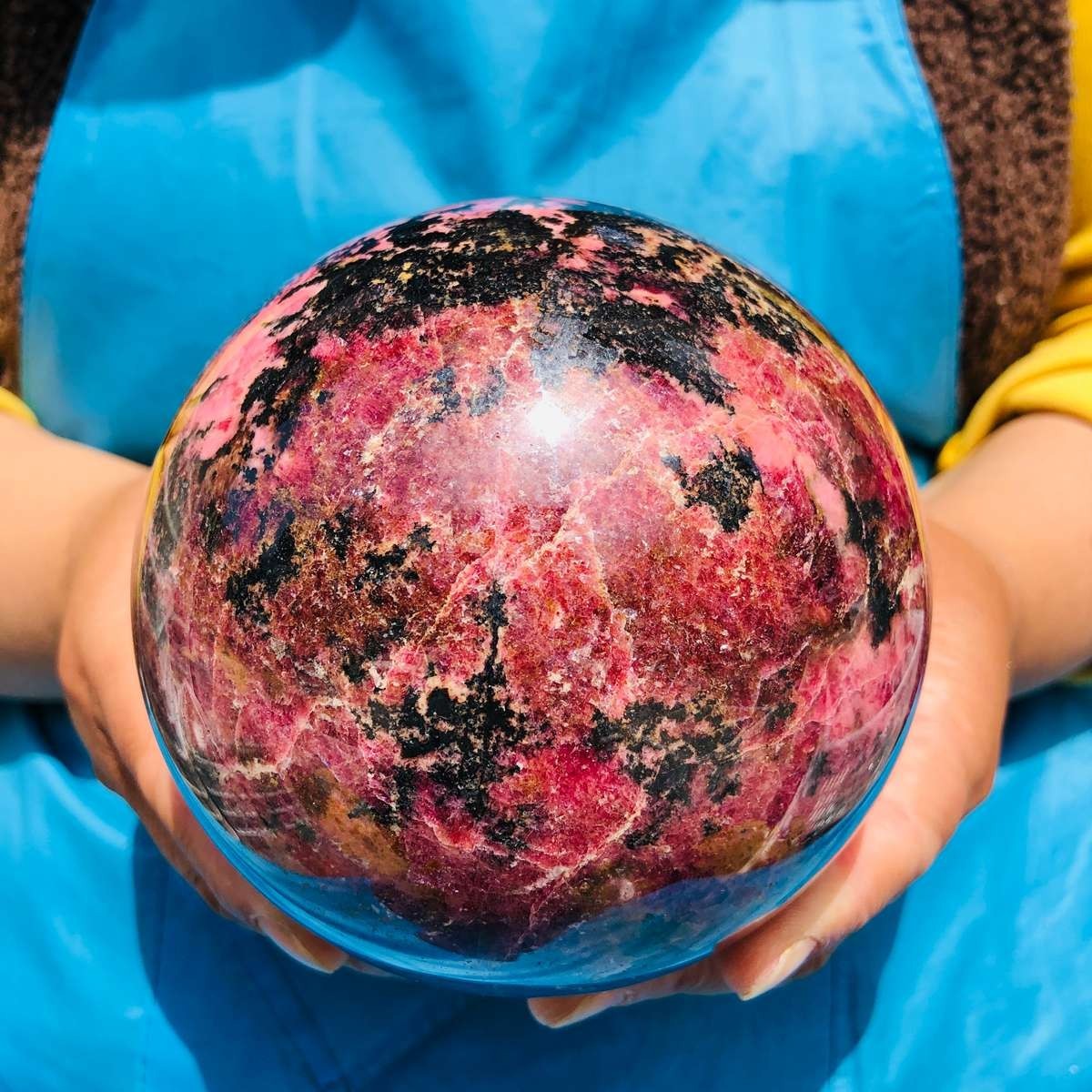 5.85 LB Natural Rhodonite Crystal Sphere Pink Black Healing Gem Stone 4774