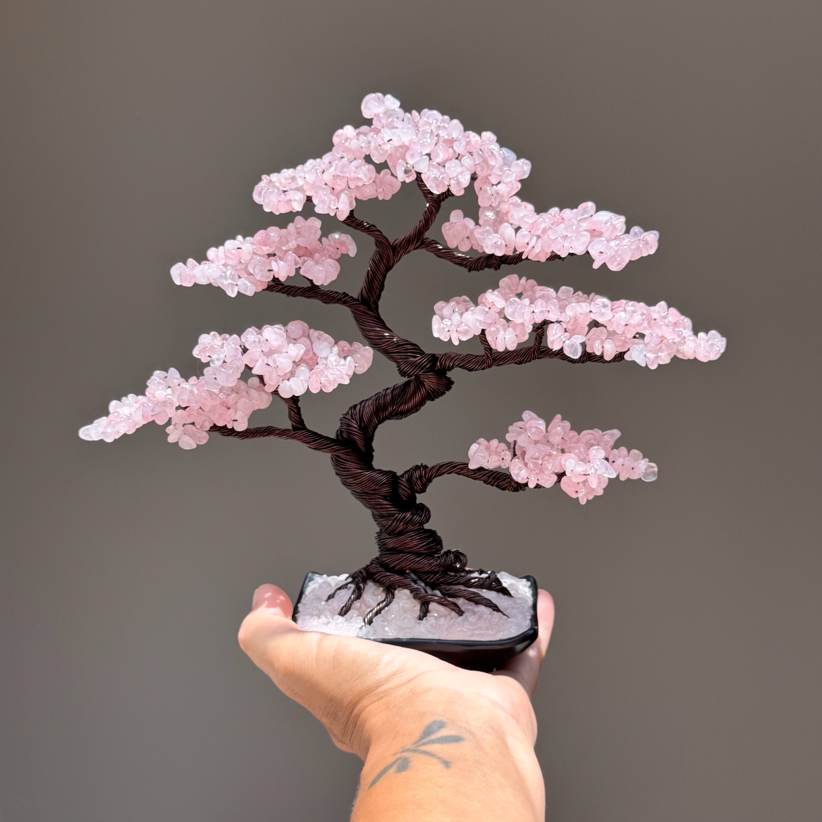 Rose Quartz Crystal Bonsai tree Natural gemstone tree