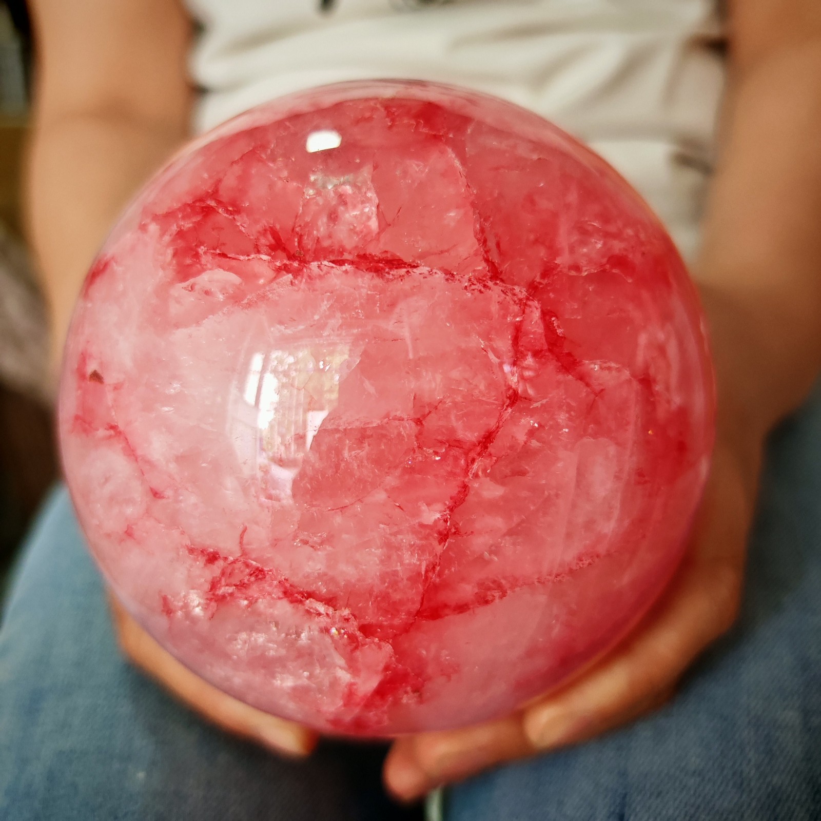 7.15LBRed gel flower crystal ball quartz crystal ball, spiritual energy recovery